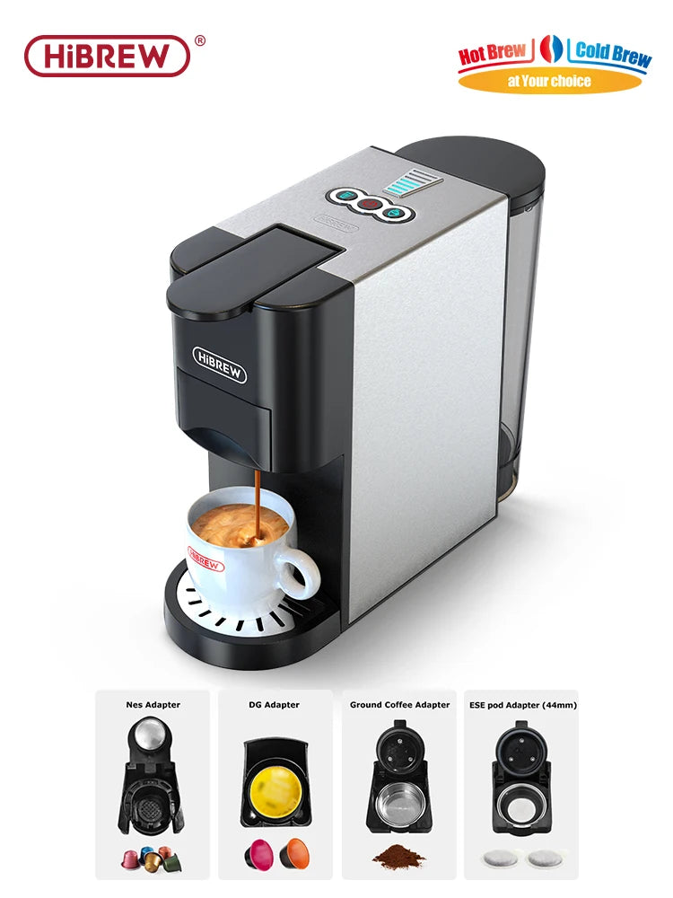 HiBREW Coffee Machine 4in1 Multiple Capsule Espresso Dolce Milk Nes ESE Pod Powder Coffee Maker Stainless Metal H3D