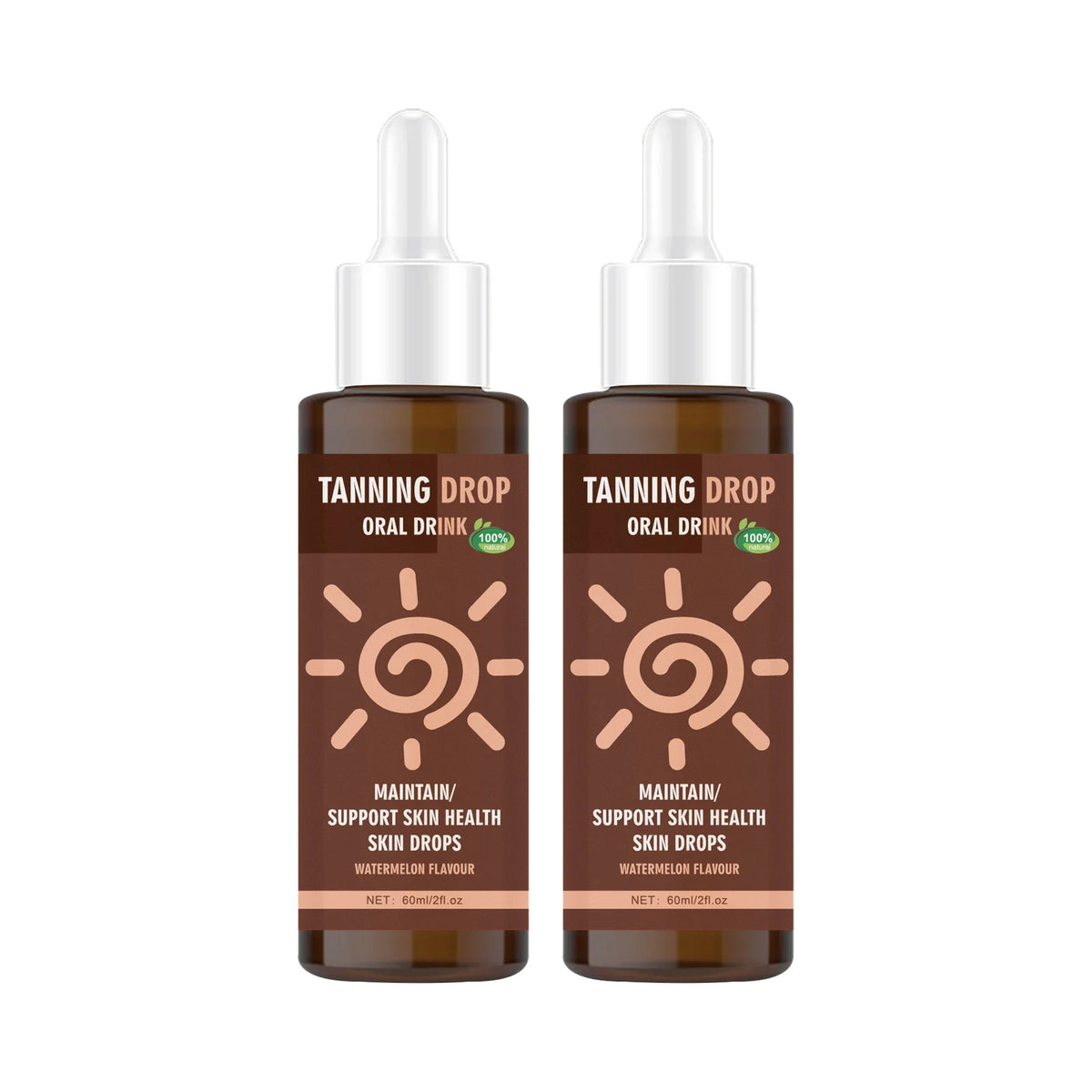 Vegan Sugar-Free Tanning Drink 60ml Natural Oral Drops Watermelon Flavor Sun-Kissed Glow Boost from Within Skin Care