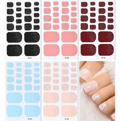 5Sheets/110Tips Summer Glitter Toe Nail Stickers Full Cover Nail Wraps Solid Color Adhesive Toenails Decals for Women DIY Foot &