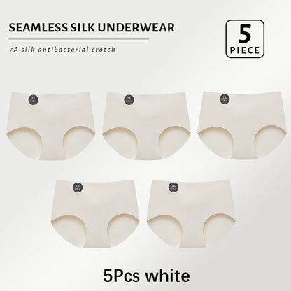5PCS Seamless Mulberry Silk Panties Woman Underwear Ultra-Thin High Elastic Invisible Briefs Soft & Breathable Female Lingerie
