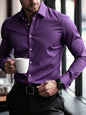 2025 Men's Shirt Brand New Solid Color Long Sleeve Smart Casual Four Season Elastic Male Business Shirts