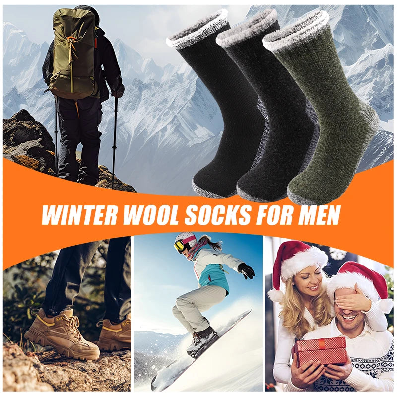 3Pairs Super Thick Merino Wool Socks Male Men Winter Thermal Cashmere Socks Fleece Terry Loop Middle Tube Socks High Quality
