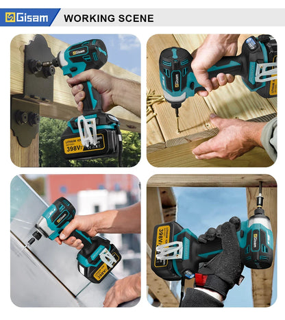 Gisam Cordless Electric Impact Screwdriver 688NM Power Tool Rechargeable Brushless Wrench Driver Kit for Makita 18V Battery Pins
