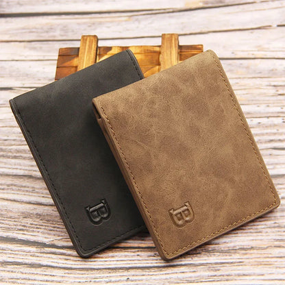 New Retro Men Short Wallet with Zipper Coin Bag Men Leather Wallet Small Money Purse Design Top Men Thin Wallet with Coin Bag