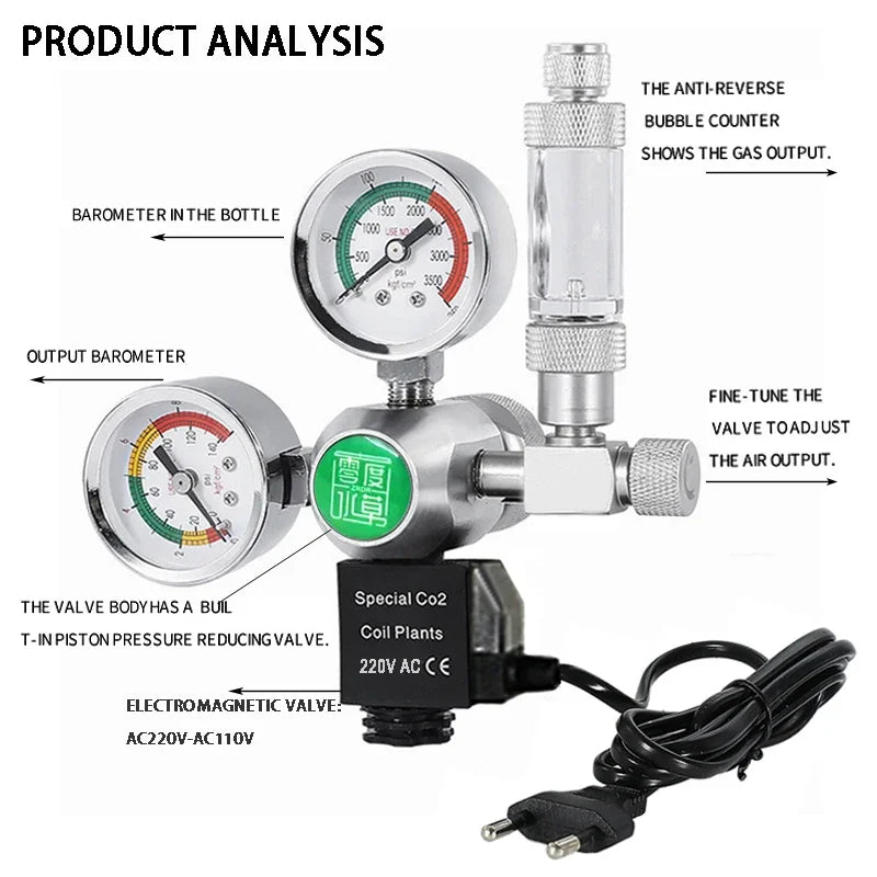 Aquarium DIY CO2 Regulator Solenoid Bubble Counter CO2 Control System Reaction Waterproof Fish Tank CO2 Pressure Reducing Valve