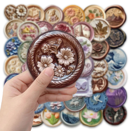 10/30/50pcs Vintage Colorful Wax Seal Stamp Stickers Aesthetic Pattern Decoration Decals for Scrapbook Phone Guitar Cute Sticker