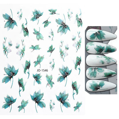 3d Nail Art Decals Watercolor Florals Purple Green Pink Flowers Leafs Fruit Adhesive Sliders Nail Stickers For Manicure