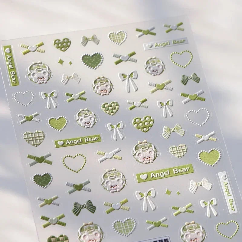 Collage Text English Letter Musical Note Star Graffiti Colorful 5D Love Heart Bowknot Nail Art Sticker Adhesive Manicure Decals