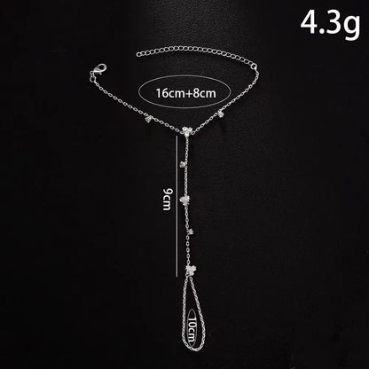 Summer New Rhinestone Flower Hand Back Bracelet Wedding Jewelry for Women Crystal Geometric Finger Bracelet Party Jewelry Gift