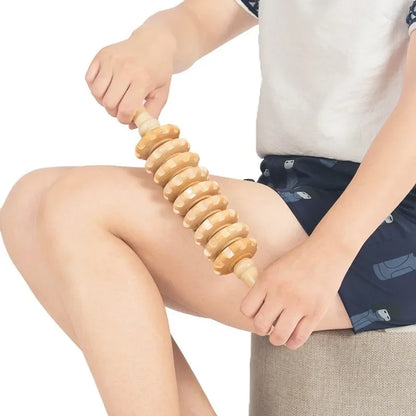 Full Body Massager Fascia Massage Tool Anti-slip Ratcheted Wooden Handle for Arms Legs Hips Soft Rolling Massage