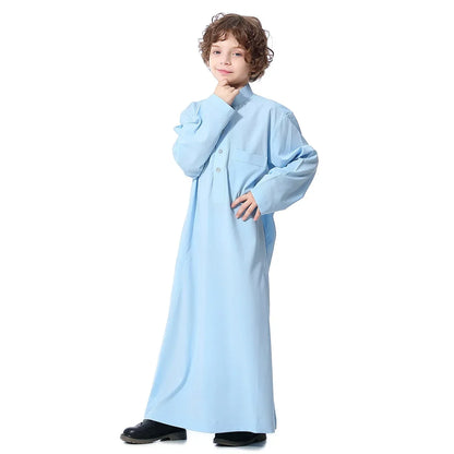 Muslim Saudi Arab Boys Robe Kids Abaya Kaftan Prayer Islam Ramadan Clothing Long Sleeve Thobe Middle East Teenage Dress Dubai