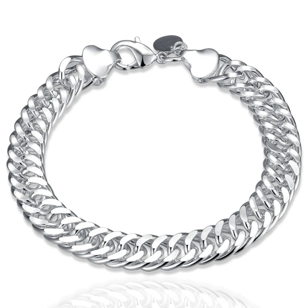 Hot 925 Sterling Silver Cute Buckle Side Chain Solid Bracelet for Women Men Charm Party Gift Wedding Fashion Jewelry