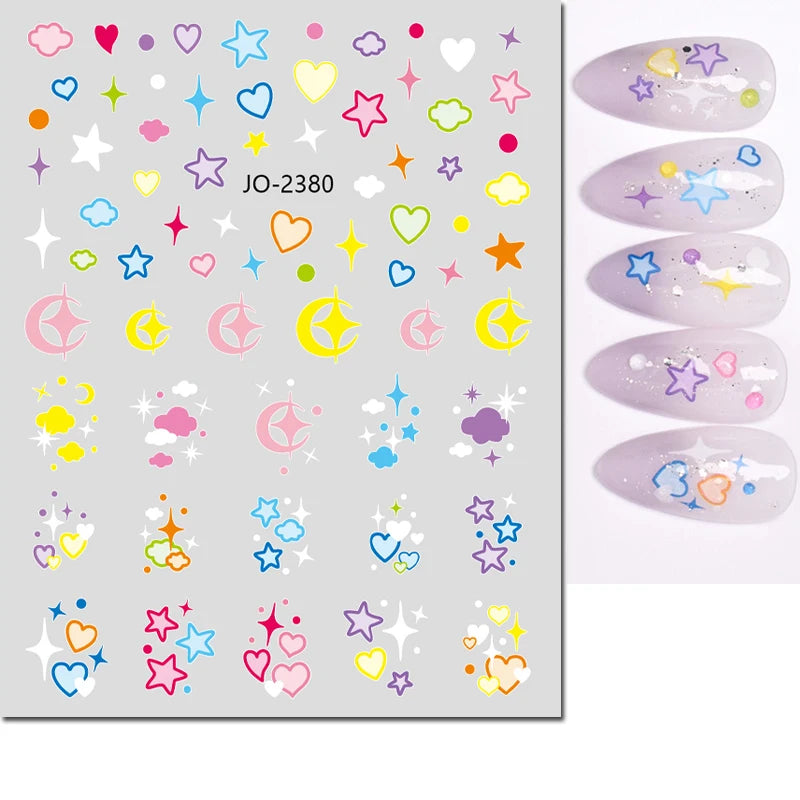 3d Nail Art Stickers Red Black White Love Hearts Stars Clouds French Full Tips Adhesive Nail Decals Slider For Manicure