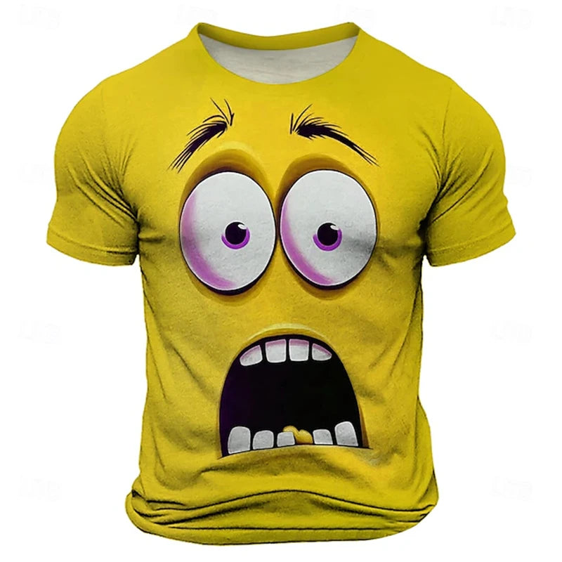 Summer New 3D Printed Funny Face T-shirt Fashionable Men's Holiday Short-sleeved Casual O-neck Loose T-shirt Streetwear