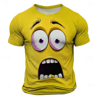 Summer New 3D Printed Funny Face T-shirt Fashionable Men's Holiday Short-sleeved Casual O-neck Loose T-shirt Streetwear