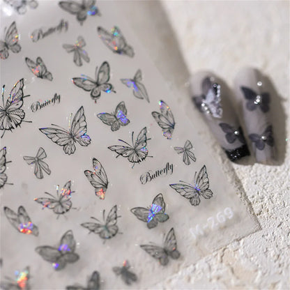 1pcs 5D Japanese Black Butterfly Nail Art Stickers Glitter Shiny Kawaii Self Adhesive Manicure Decorations Tool Decals Accessory