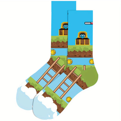 1 pair of men's cartoon printed tool pattern with unique and personalized long socks men  socks