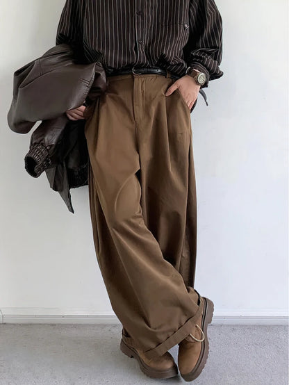 Vintage Brown Baggy Cargo Pants Men Koraen Harajuku Suit Pants Office Casual Trousers Male Wide leg Work New
