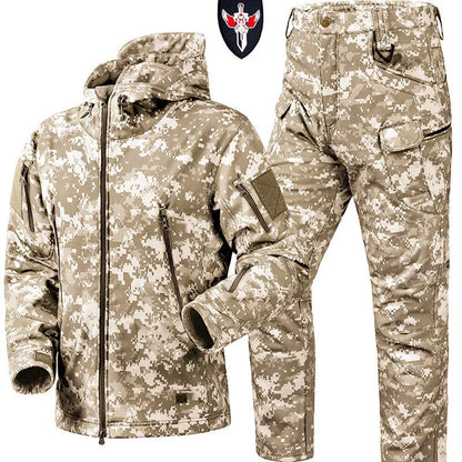 New Men's Winter Jacket Tactical  Sets Fleeced Sharkskin Windproof Waterproof Padding Suits Paintball Uniform Pockets Camo