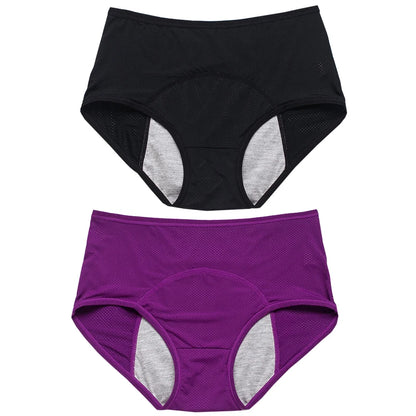 2pcs Women's Physiological Briefs Girl Menstrual Panties Ladies Period Leak Proof Panty Mid Waist Ice Silk Underwear