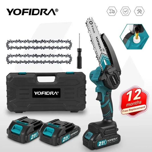 YOFIDRA 6 Inch Electric Chainsaw Cordless Oiler Garden Wood Cutting Logging Pruning Saw Power Tool For Makita 21V Battery Pin