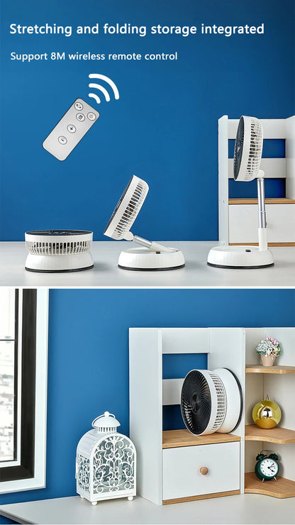 Portable Oscillating Standing Fan with Remote Controller Foldable Desk Fan Rechargeable Battery Powered Pedestal Fan for Camping