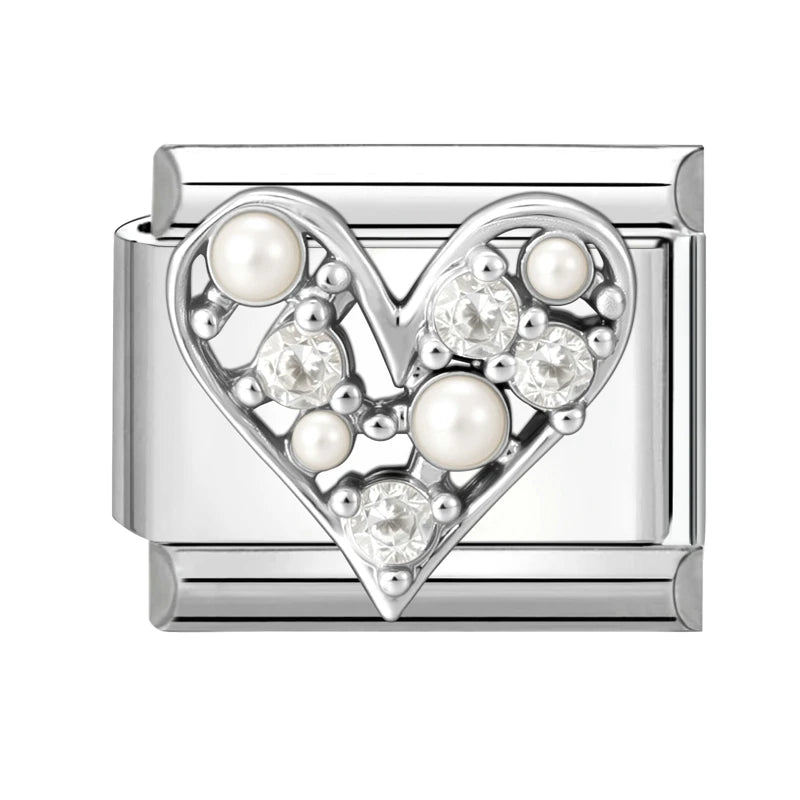 Wholeasle Shiny Zircon Shell Love Heart Devil Eyes Italian Charm Links Fit 9mm Stainless Steel Bracelet Women Jewelry DIY Making
