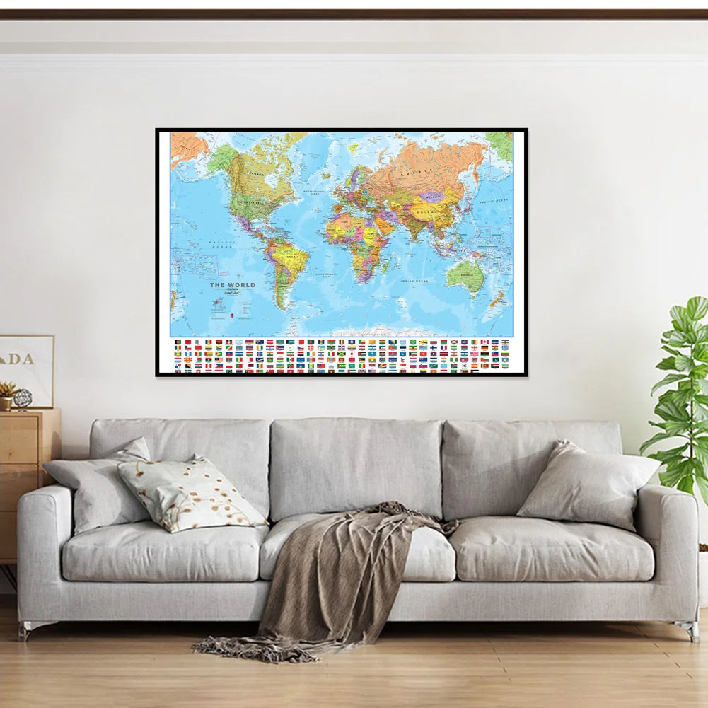 World Map Poster Modern Wall Art Canvas Painting Picture for Education Home Office School Supplies - 84x59cm/ 90x60cm
