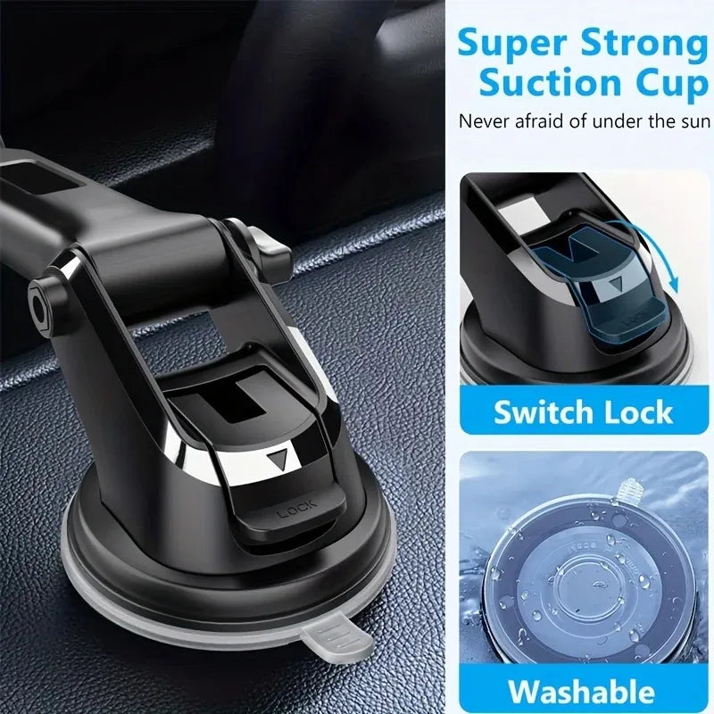 Car Phone Mount Suction Cup Dashboard Windshield Holder Adjustable Extendable Arm One Button Release for GPS Navigation