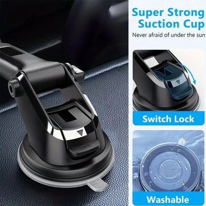 Car Phone Mount Suction Cup Dashboard Windshield Holder Adjustable Extendable Arm One Button Release for GPS Navigation