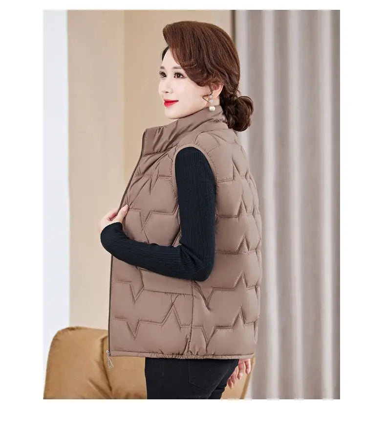 Fashion Women Down Cotton Jackets Vests Solid Stand Collar Zipper Cardigan Thicken Autumn Winter Warm Casual Sleeveless Coats