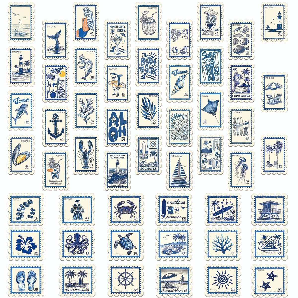 10/50PCS Marine Stamp Design Graffiti Stickers Decoration Fashion DIY Toys for Bottle Scrapbook Travel Bag Aesthetic Decals