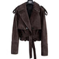 YOLOAgain Vintage Grain Leather Jacket Women Real Leather Sheepskin Jacket With Belt