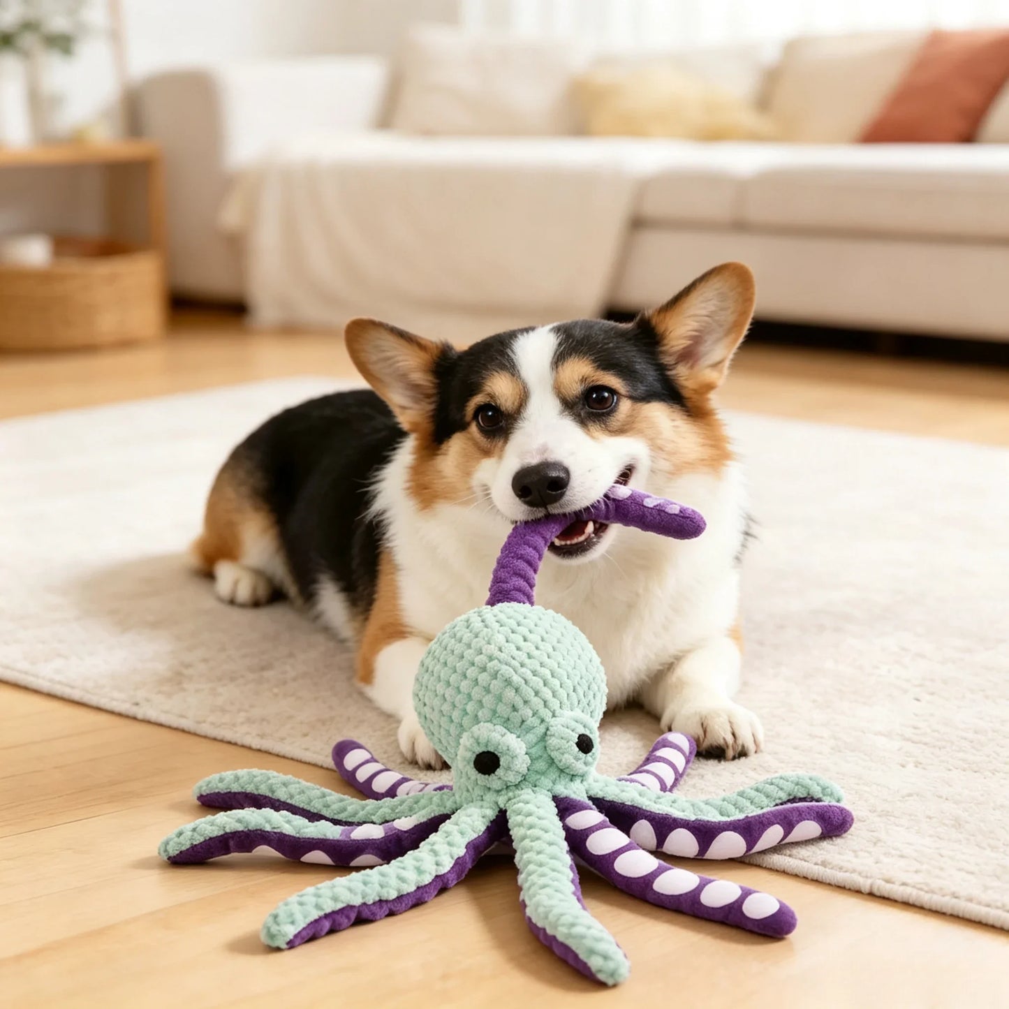 Squeaky Plush Octopus Chew Toy Durable Boredom Relief Teething Kicker for Pets
