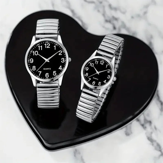 black alloy Arabic numerals for men and women Elastic elastic band quartz watch set Lovers watch gift set