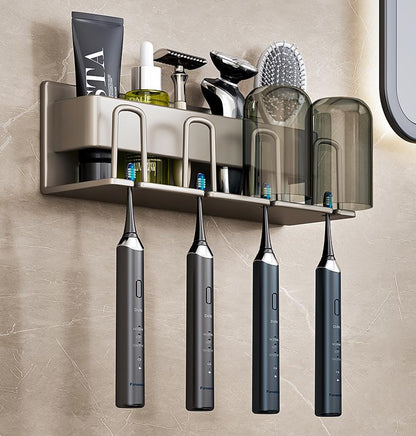 Wall Mounted Toothbrush Holder Aluminium Alloy Toothpaste Rack Bathroom Household Space Saving No Punching Bathroom Accessories