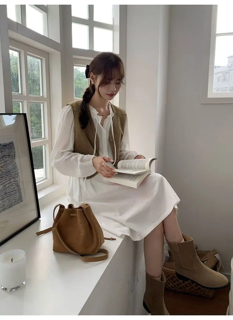 Retro Vests Women V-neck Single Breasted All-match Korean Style Spring Autumn Layering Outerwear Cozy Vintage Loose Comfortable