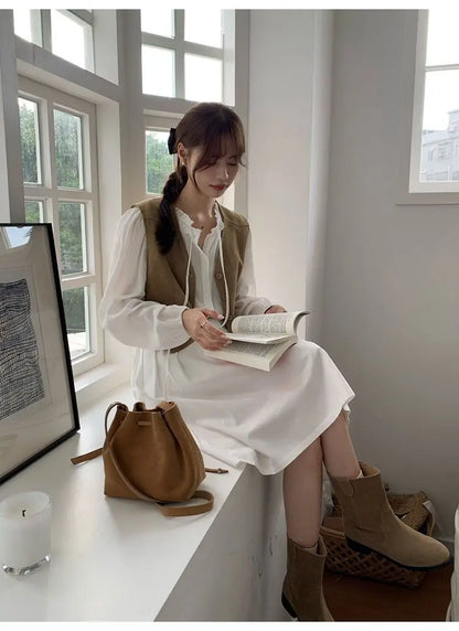 Retro Vests Women V-neck Single Breasted All-match Korean Style Spring Autumn Layering Outerwear Cozy Vintage Loose Comfortable