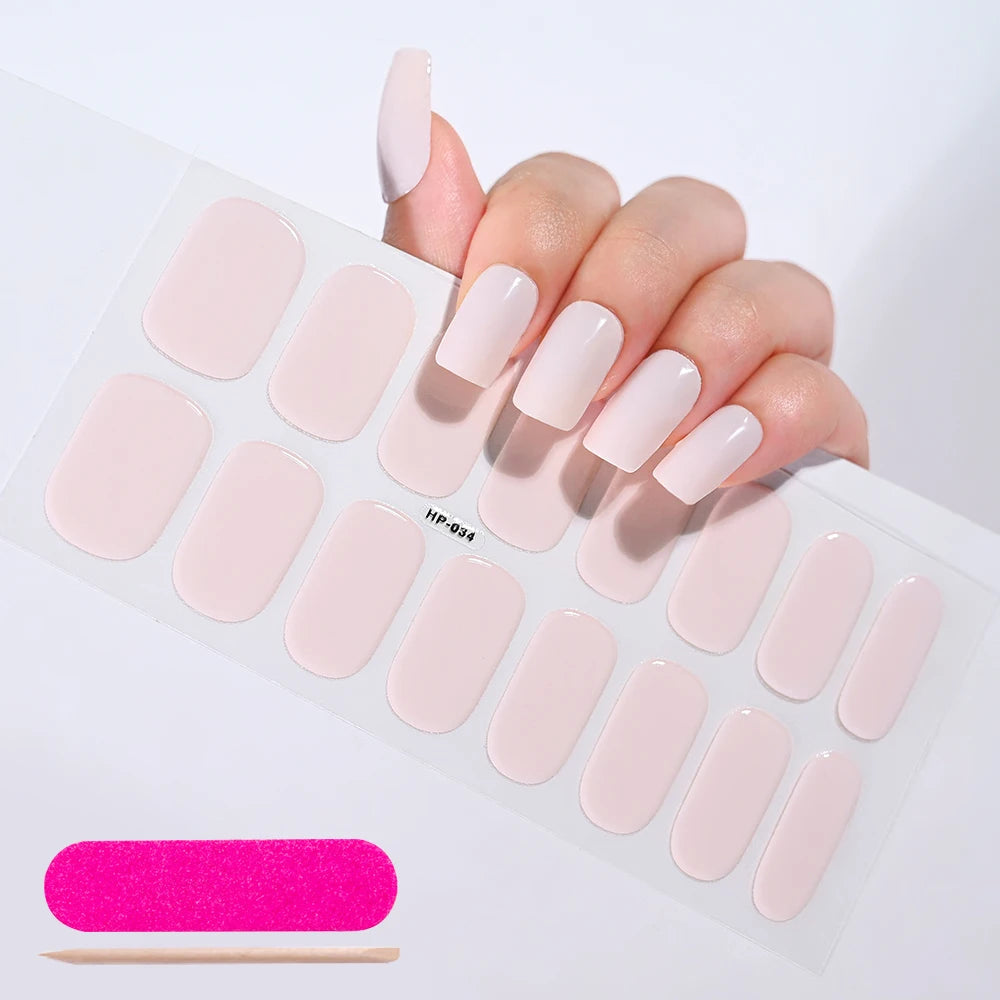 16Tips French Semi-Cured Gel Nail Wraps Sticker Pure Color Full Cover UV Gel Nail Polish Wraps Long-Lasting Nail Extension Decal