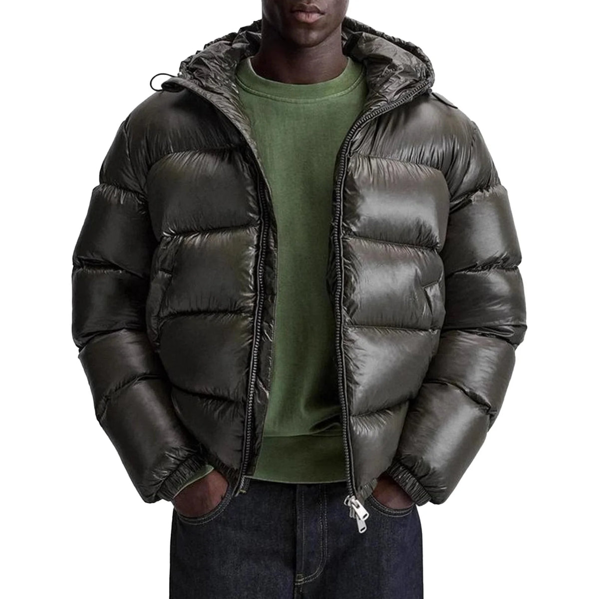 Men'S Down Jacket Casual Solid-Color Hooded Cotton-Padded Jacket Men'S Thickened Winter Warm Coat Loose Pocket Bread Jacket Coat