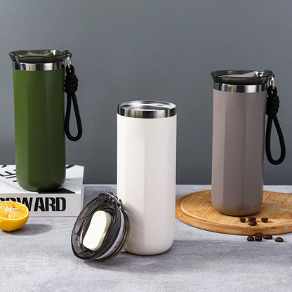 Vacuum Insulated Coffee Travle Mug Stainless Steel Thermo Bottle Cup Thermal Tumbler With Carrying Ring Flask for Hot Cold Drink