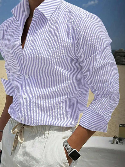 Men's Long Sleeve Striped Shirt with Loose Fit Stylish Comfortable Casual Wear for All Seasons Ideal for Outdoor Activities