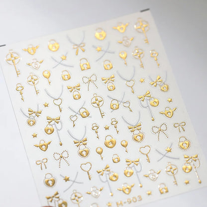 Gold Silver Metal Nail Stickers Dark Retro High-end Cross Nail Art Accessories Sticker Back Blue Nails 3D Decorations Decals DIY
