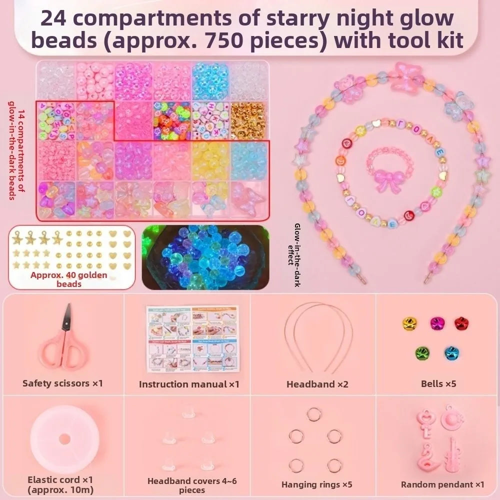 24 Grid DIY Handmade Beaded Kit Toy Creative Colorful Beads Bracelet Making Kit Kawaii Candy Color Beads Toys for Children Girl