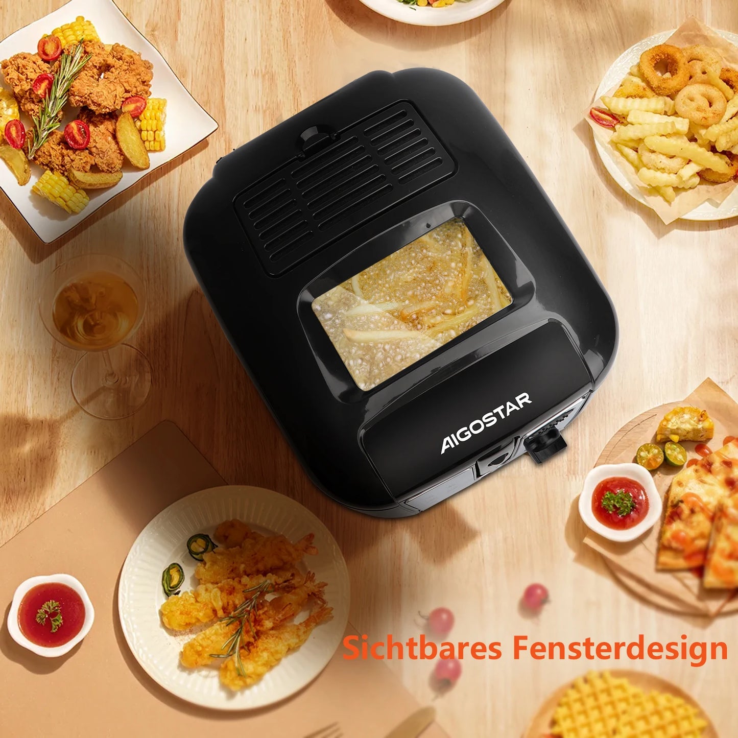 Aigostar Deep fryer with 2.5 l capacity, 1650 W, BPA-free deep fryer with viewing window, temperature control and display, black