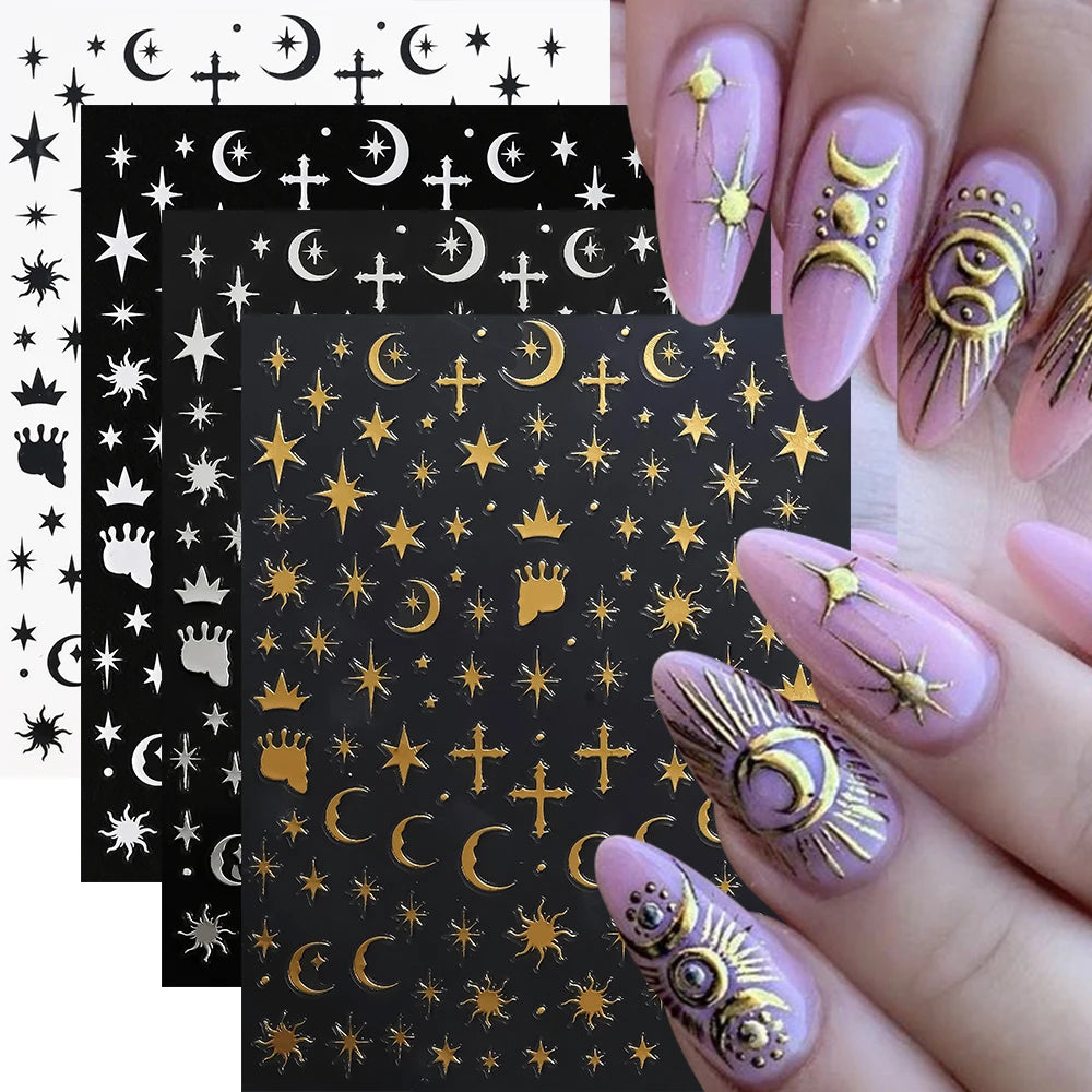 4pcs/set Roman Letters Nail Stickers 3D Black/White/Gold/Silver Alphabet Adhesive Nail Decasl English Letters DIY Manicure Decor