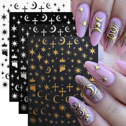 4pcs/set Roman Letters Nail Stickers 3D Black/White/Gold/Silver Alphabet Adhesive Nail Decasl English Letters DIY Manicure Decor