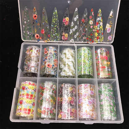 New Flower Nail Foils for Transfer Paper Stickers Floral Adhesive Fruit Nails Wraps Fish DIY Water Marble Nail Art Decorations