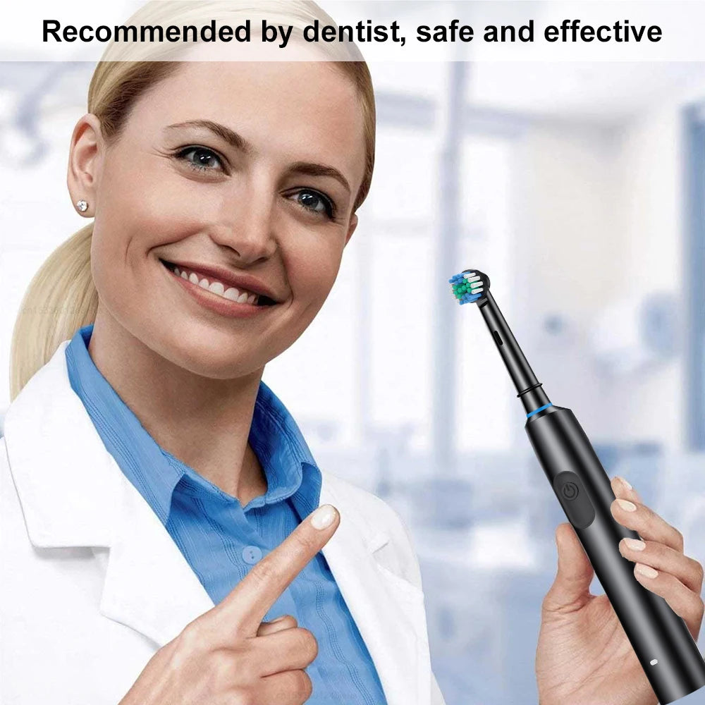 Electric Rotating Toothbrush Deep Clean Whitening Teeth for Adult Ultrasonic Toothbrush with 4/8pcs Refill Replacement Heads