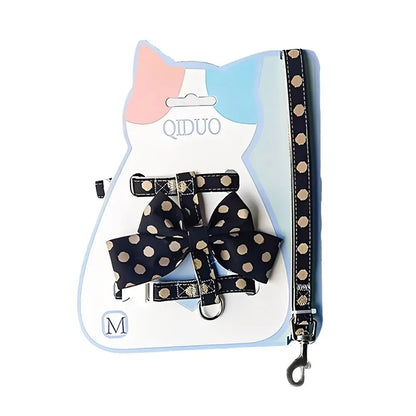 Cute Polka Dot Pet Vest Harness Bowknot Adjustable Pet Traction Rope with Collar Cat Traction Rope Puppy